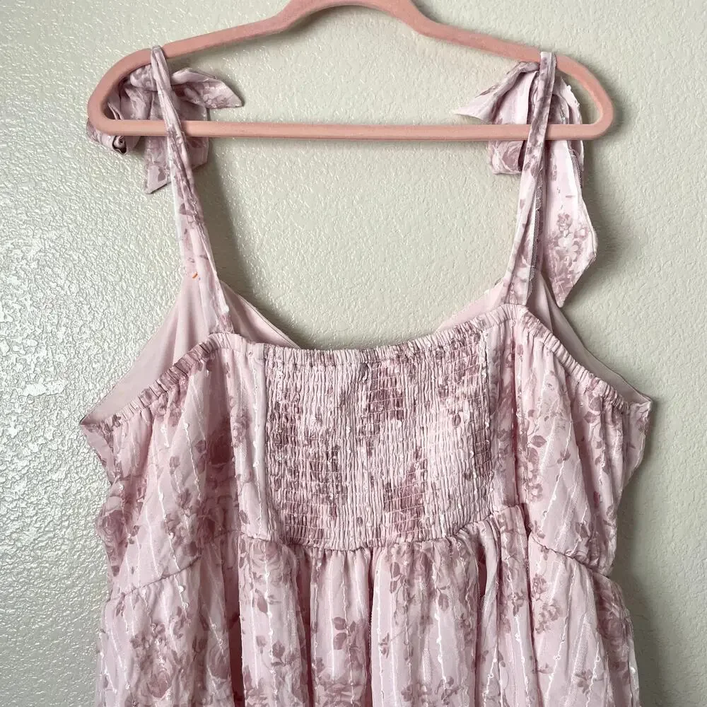 Torrid Dress Womens 3X Pink Tiered Floral Midi Whimsical Fairy Coquette Garden - Picture 7 of 11